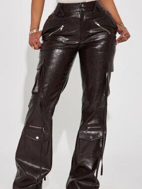 Don't You Worry Faux Leather Flare Pant - Chocolate